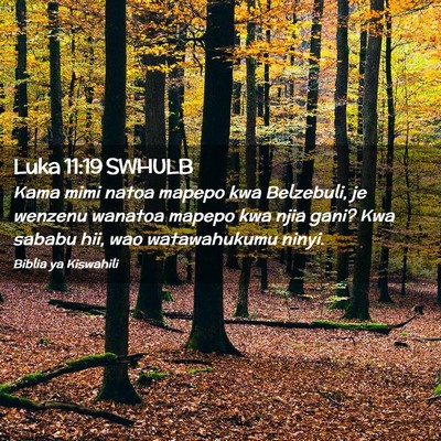 Picture 02 - Luka 11:19 SWHULB - Kama mimi natoa mapepo kwa Belzebuli, je wenzenu - Bible Verse Picture