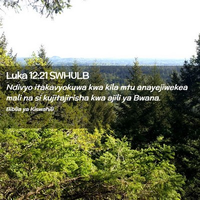 Picture 02 - Luka 12:21 SWHULB - Ndivyo itakavyokuwa kwa kila mtu anayejiwekea - Bible Verse Picture
