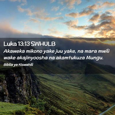 Picture 02 - Luka 13:13 SWHULB - Akaweka mikono yake juu yake, na mara mwili wake - Bible Verse Picture