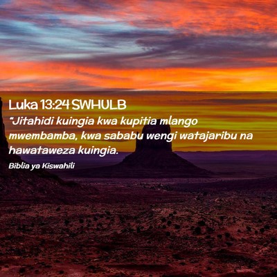 Picture 02 - Luka 13:24 SWHULB - “Jitahidi kuingia kwa kupitia mlango mwembamba, - Bible Verse Picture