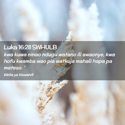 Picture 02 - Luka 16:28 SWHULB - kwa kuwa ninao ndugu watano ili awaonye, kwa hofu - Bible Verse Picture