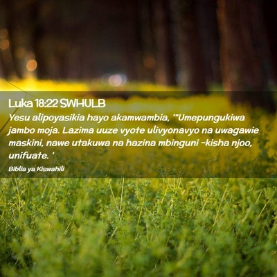 Picture 02 - Luka 18:22 SWHULB - Yesu alipoyasikia hayo akamwambia, - Bible Verse Picture