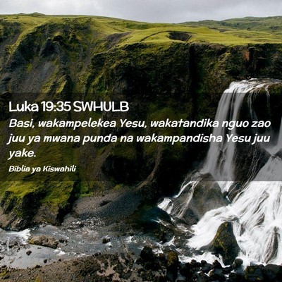 Picture 02 - Luka 19:35 SWHULB - Basi, wakampelekea Yesu, wakatandika nguo zao juu - Bible Verse Picture