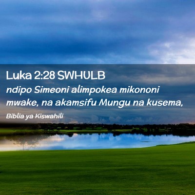 Picture 02 - Luka 2:28 SWHULB - ndipo Simeoni alimpokea mikononi mwake, na - Bible Verse Picture
