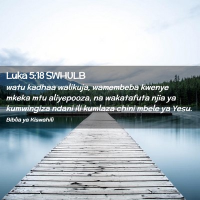 Picture 02 - Luka 5:18 SWHULB - watu kadhaa walikuja, wamembeba kwenye mkeka mtu - Bible Verse Picture