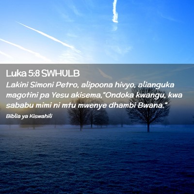 Picture 02 - Luka 5:8 SWHULB - Lakini Simoni Petro, alipoona hivyo, alianguka - Bible Verse Picture
