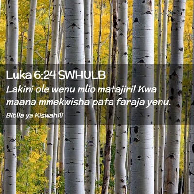 Picture 02 - Luka 6:24 SWHULB - Lakini ole wenu mlio matajiri! Kwa maana - Bible Verse Picture
