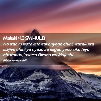 Picture 02 - Malaki 4:3 SWHULB - Na waovu wote mtawakanyaga chini, watakuwa majivu - Bible Verse Picture