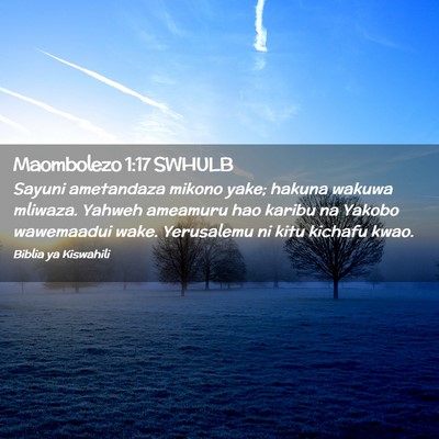 Picture 02 - Maombolezo 1:17 SWHULB - Sayuni ametandaza mikono yake; hakuna wakuwa - Bible Verse Picture