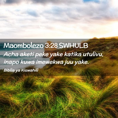 Picture 02 - Maombolezo 3:28 SWHULB - Acha aketi peke yake katika utulivu, inapo kuwa - Bible Verse Picture
