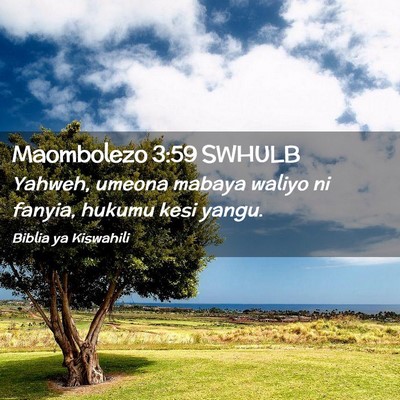 Picture 02 - Maombolezo 3:59 SWHULB - Yahweh, umeona mabaya waliyo ni fanyia, hukumu - Bible Verse Picture