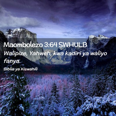 Picture 02 - Maombolezo 3:64 SWHULB - Walipize, Yahweh, kwa kadiri ya waliyo - Bible Verse Picture