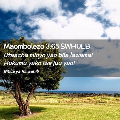 Picture 02 - Maombolezo 3:65 SWHULB - Utaacha mioyo yao bila lawama! Hukumu yako iwe - Bible Verse Picture