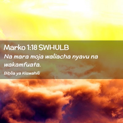 Picture 02 - Marko 1:18 SWHULB - Na mara moja waliacha nyavu na - Bible Verse Picture