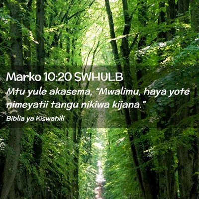 Picture 02 - Marko 10:20 SWHULB - Mtu yule akasema, “Mwalimu, haya yote nimeyatii - Bible Verse Picture
