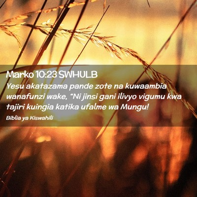Picture 02 - Marko 10:23 SWHULB - Yesu akatazama pande zote na kuwaambia wanafunzi - Bible Verse Picture