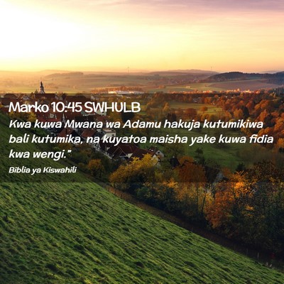 Picture 02 - Marko 10:45 SWHULB - Kwa kuwa Mwana wa Adamu hakuja kutumikiwa bali - Bible Verse Picture