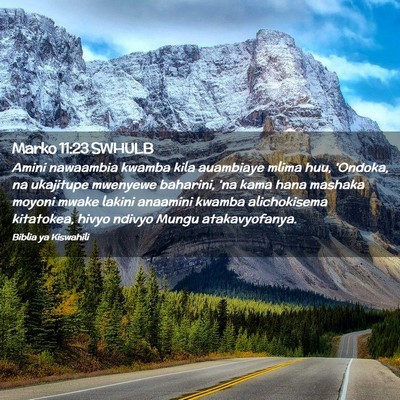 Picture 02 - Marko 11:23 SWHULB - Amini nawaambia kwamba kila auambiaye mlima huu, - Bible Verse Picture