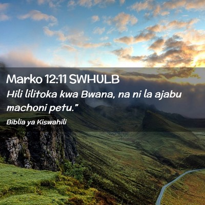 Picture 02 - Marko 12:11 SWHULB - Hili lilitoka kwa Bwana, na ni la ajabu machoni - Bible Verse Picture