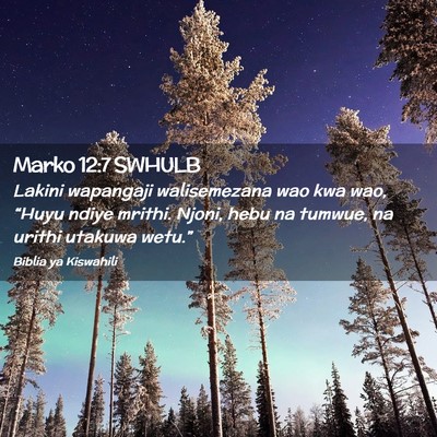 Picture 02 - Marko 12:7 SWHULB - Lakini wapangaji walisemezana wao kwa wao, - Bible Verse Picture