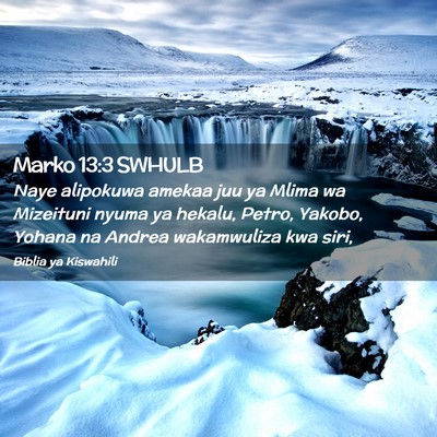 Picture 02 - Marko 13:3 SWHULB - Naye alipokuwa amekaa juu ya Mlima wa Mizeituni - Bible Verse Picture