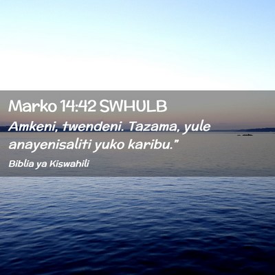 Picture 02 - Marko 14:42 SWHULB - Amkeni, twendeni. Tazama, yule anayenisaliti yuko - Bible Verse Picture