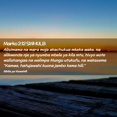 Picture 02 - Marko 2:12 SWHULB - Alisimama na mara moja akachukua mkeka wake, na - Bible Verse Picture