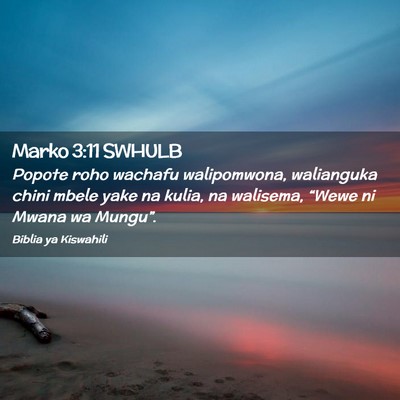 Picture 02 - Marko 3:11 SWHULB - Popote roho wachafu walipomwona, walianguka chini - Bible Verse Picture