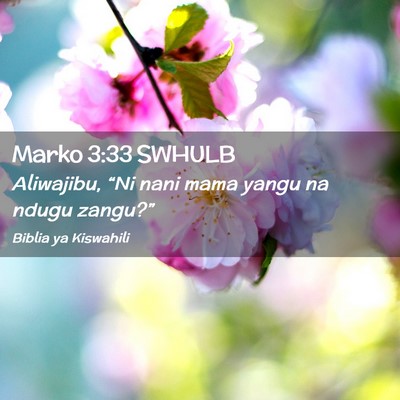 Picture 02 - Marko 3:33 SWHULB - Aliwajibu, “Ni nani mama yangu na ndugu - Bible Verse Picture
