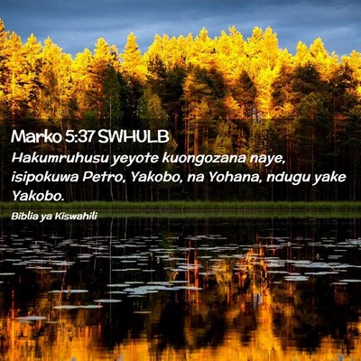 Picture 02 - Marko 5:37 SWHULB - Hakumruhusu yeyote kuongozana naye, isipokuwa - Bible Verse Picture