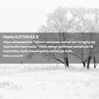 Picture 02 - Marko 6:31 SWHULB - Naye akawaambia, “Njooni wenyewe mahali pa - Bible Verse Picture