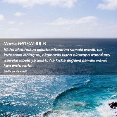 Picture 02 - Marko 6:41 SWHULB - Kisha akachukua mikate mitano na samaki wawili, - Bible Verse Picture