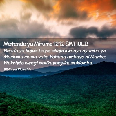 Picture 02 - Matendo ya Mitume 12:12 SWHULB - Baada ya kujua haya, akaja kwenye nyumba ya - Bible Verse Picture
