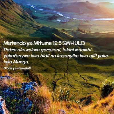 Picture 02 - Matendo ya Mitume 12:5 SWHULB - Petro akawekwa gerezani, lakini maombi yakafanywa - Bible Verse Picture