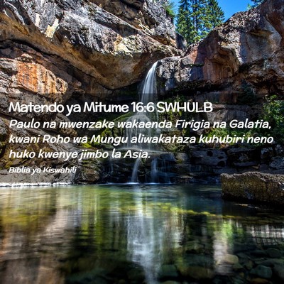 Picture 02 - Matendo ya Mitume 16:6 SWHULB - Paulo na mwenzake wakaenda Firigia na Galatia, - Bible Verse Picture