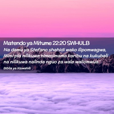 Picture 02 - Matendo ya Mitume 22:20 SWHULB - Na damu ya Stefano shahidi wako ilipomwagwa, Mimi - Bible Verse Picture