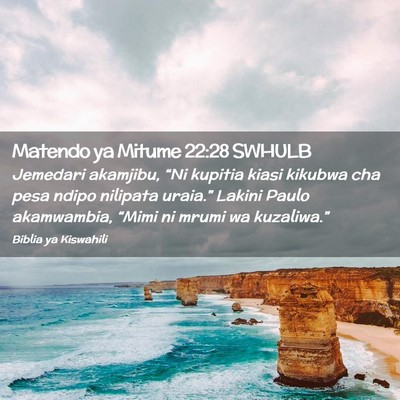 Picture 02 - Matendo ya Mitume 22:28 SWHULB - Jemedari akamjibu, “Ni kupitia kiasi kikubwa - Bible Verse Picture
