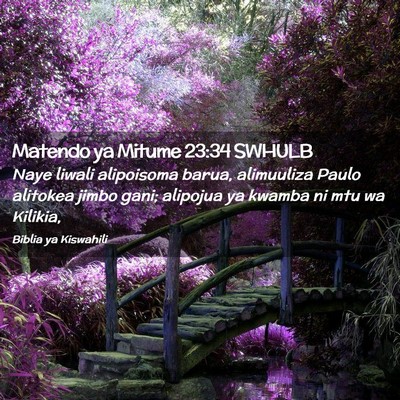 Picture 02 - Matendo ya Mitume 23:34 SWHULB - Naye liwali alipoisoma barua, alimuuliza Paulo - Bible Verse Picture