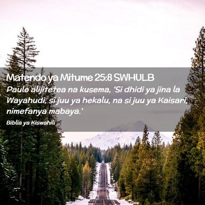Picture 02 - Matendo ya Mitume 25:8 SWHULB - Paulo alijitetea na kusema, 'Si dhidi ya jina la - Bible Verse Picture