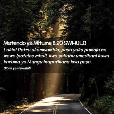 Picture 02 - Matendo ya Mitume 8:20 SWHULB - Lakini Petro akamwambia; pesa yako pamoja na wewe - Bible Verse Picture