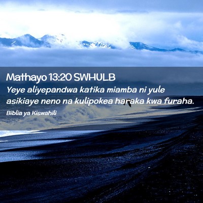 Picture 02 - Mathayo 13:20 SWHULB - Yeye aliyepandwa katika miamba ni yule asikiaye - Bible Verse Picture