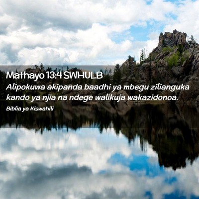Picture 02 - Mathayo 13:4 SWHULB - Alipokuwa akipanda baadhi ya mbegu zilianguka - Bible Verse Picture