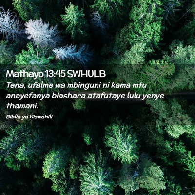 Picture 02 - Mathayo 13:45 SWHULB - Tena, ufalme wa mbinguni ni kama mtu anayefanya - Bible Verse Picture