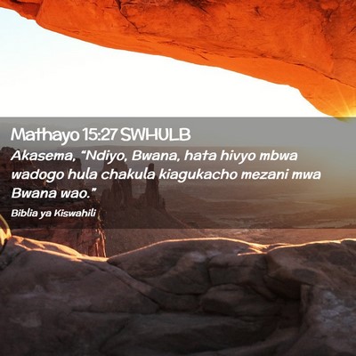 Picture 02 - Mathayo 15:27 SWHULB - Akasema, “Ndiyo, Bwana, hata hivyo mbwa wadogo - Bible Verse Picture