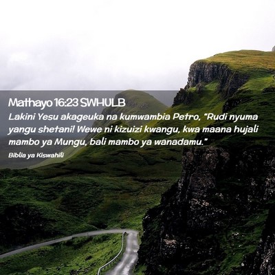 Picture 02 - Mathayo 16:23 SWHULB - Lakini Yesu akageuka na kumwambia Petro, “Rudi - Bible Verse Picture