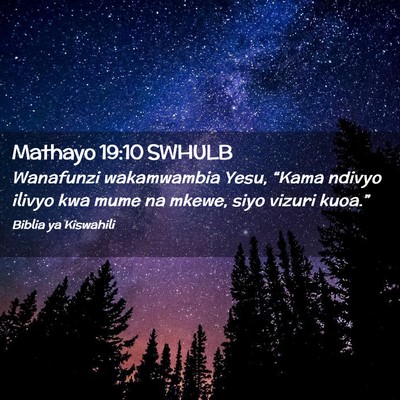 Picture 02 - Mathayo 19:10 SWHULB - Wanafunzi wakamwambia Yesu, “Kama ndivyo ilivyo - Bible Verse Picture