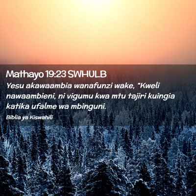 Picture 02 - Mathayo 19:23 SWHULB - Yesu akawaambia wanafunzi wake, “Kweli - Bible Verse Picture