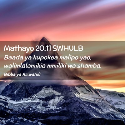 Picture 02 - Mathayo 20:11 SWHULB - Baada ya kupokea malipo yao, walimlalamikia - Bible Verse Picture