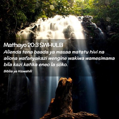 Picture 02 - Mathayo 20:3 SWHULB - Alienda tena baada ya masaa matatu hivi na aliona - Bible Verse Picture