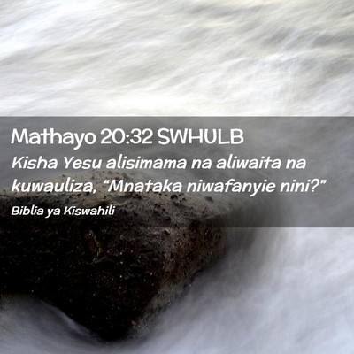Picture 02 - Mathayo 20:32 SWHULB - Kisha Yesu alisimama na aliwaita na kuwauliza, - Bible Verse Picture